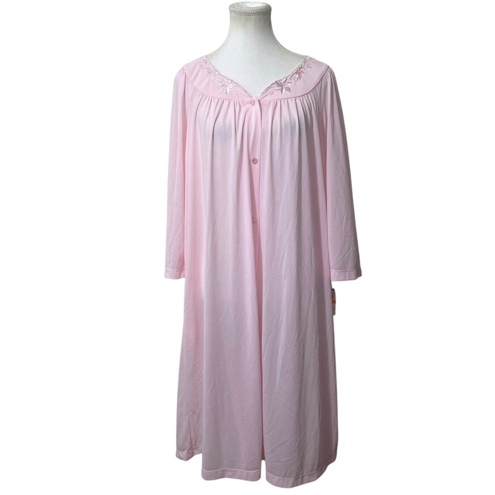 Miss Elaine Pink Boho Cottagecore Embroidered Long Sleeve Nightgown  Robe Small‎